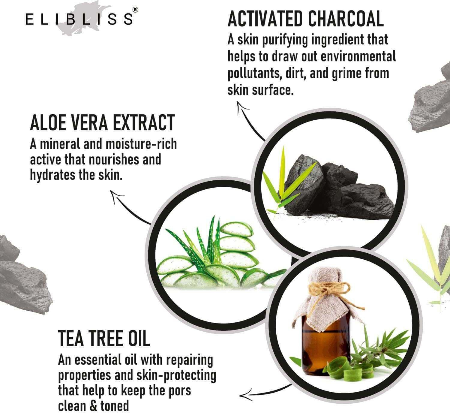 Image of ELIBLISS Activated Charcoal Blackhead Removal, Deep Cleansing & De-Tanning Foaming with Built-In Face Brush Pack OF 2 Face Wash