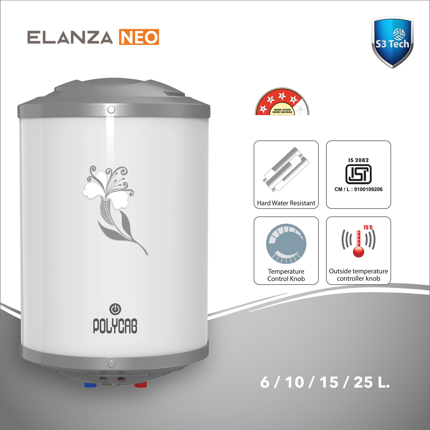 Image of Polycab HWHSVPB017P 15 L Storage Water Geyser