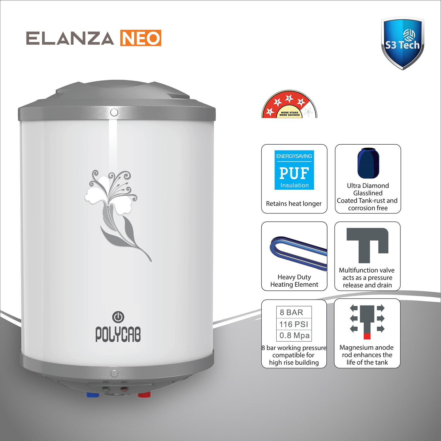 Image of Polycab HWHSVPB017P 15 L Storage Water Geyser