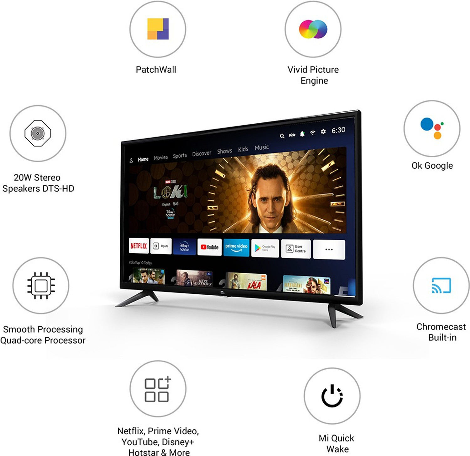 Image of XIAOMI by Mi 4C 80 cm (32 inch) HD Ready LED Smart Android TV with HD Ready | DTS-HD | Vivid Picture Engine