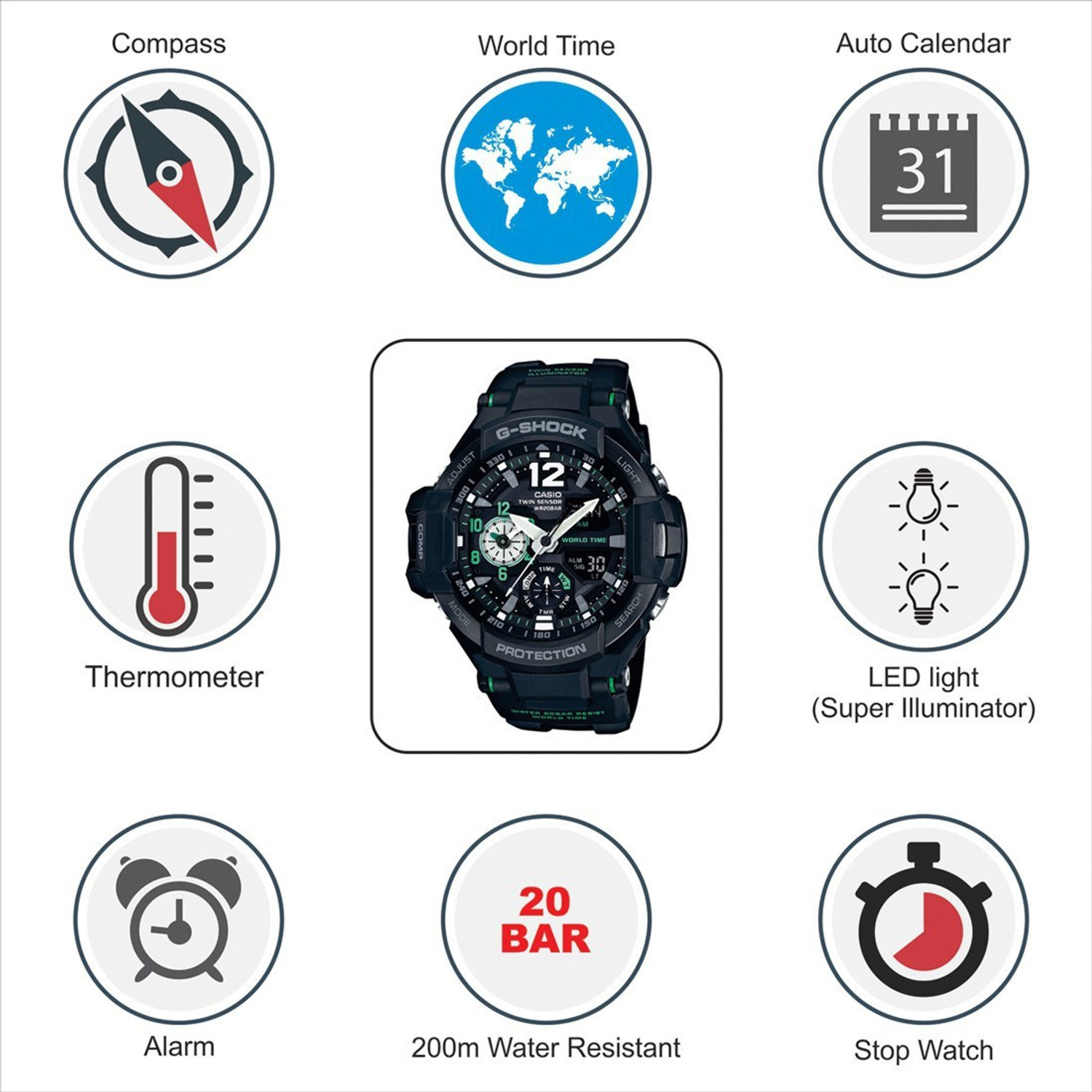 Image of CASIO GA-1100-1A3DR G-Shock ( GA-1100-1A3DR ) Analog-Digital Watch - For Men