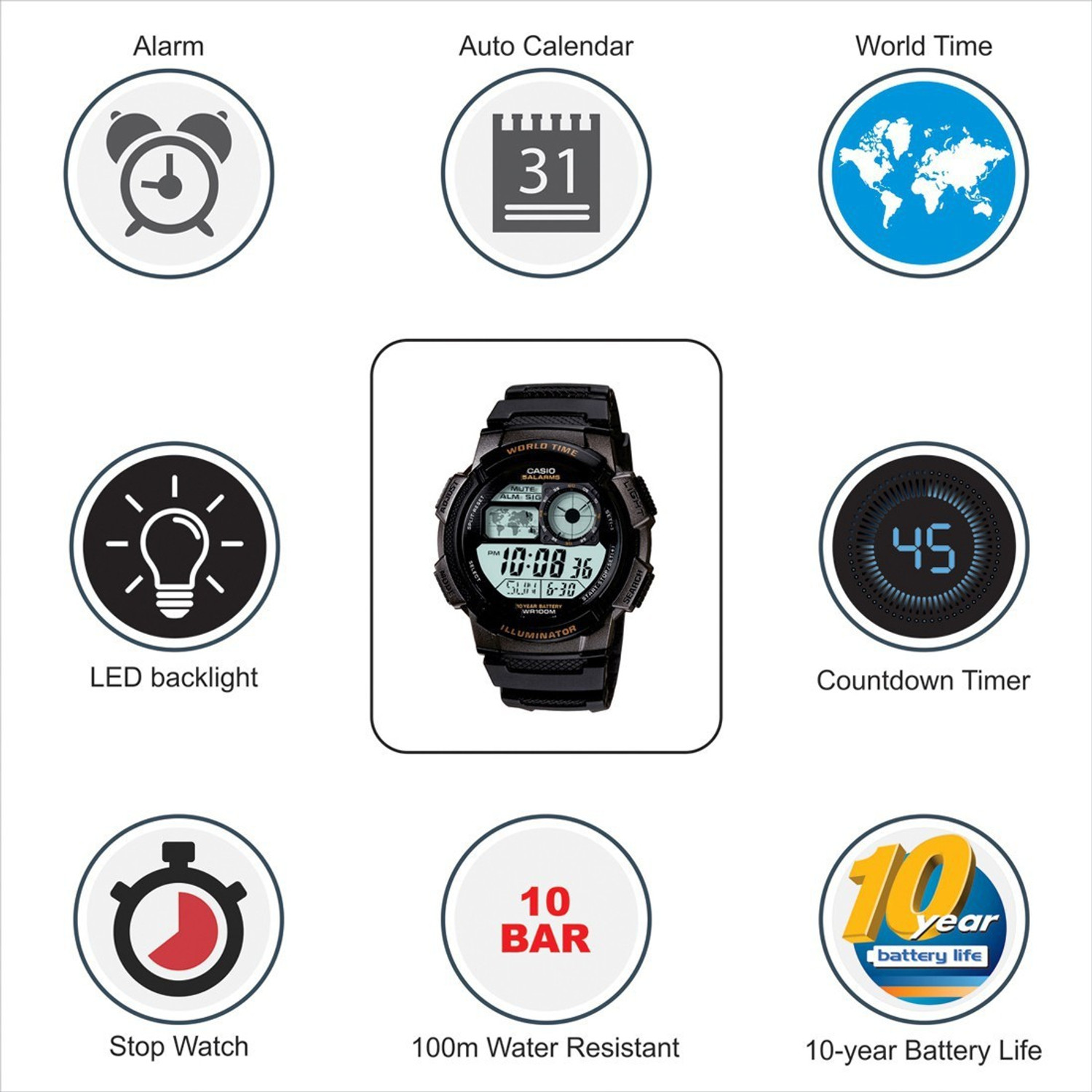 Image of CASIO AE-1000W-1AVDF Youth ( AE-1000W-1AVDF ) Digital Watch - For Men