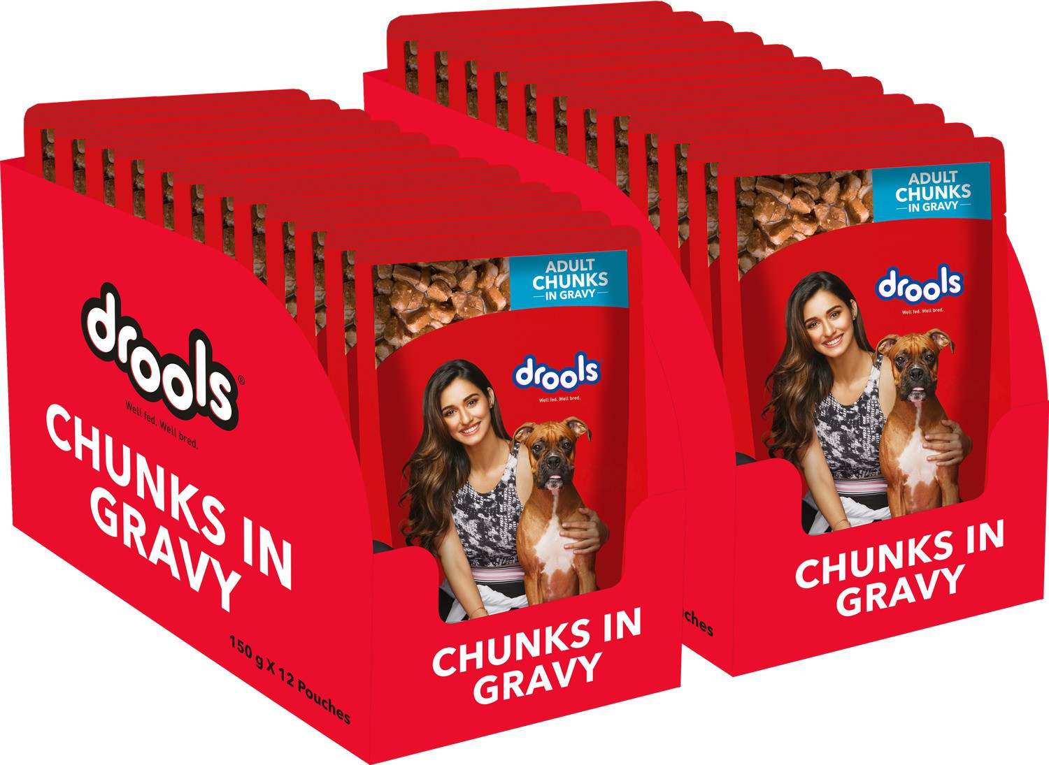 Image of Drools Chunks in gravy for Adult - Chicken Liver and Real Chicken 3.6 kg (24x0.15 kg) Wet Adult Dog Food