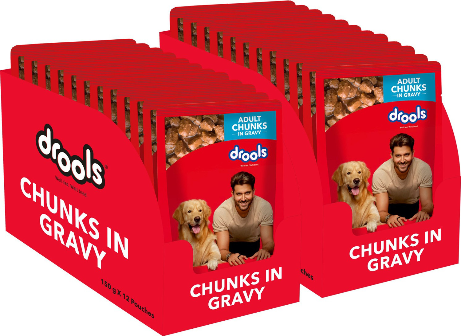 Image of Drools Chunks in gravy for Adult - Chicken Liver and Real Chicken 3.6 kg (24x0.15 kg) Wet Adult Dog Food