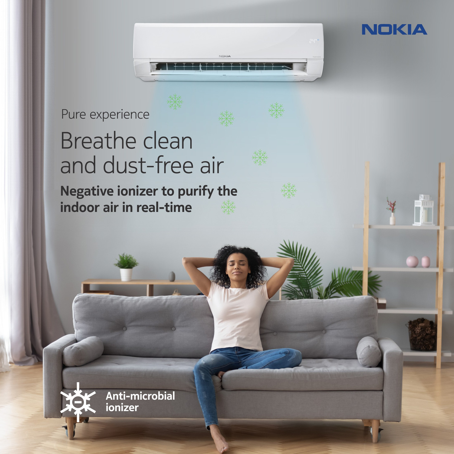Image of Nokia 4 in 1 Convertible Cooling 1.5 Ton 5 Star Split Triple Inverter Smart AC with Wi-fi Connect - White (NOKIA155SIASMI, Copper Condenser)