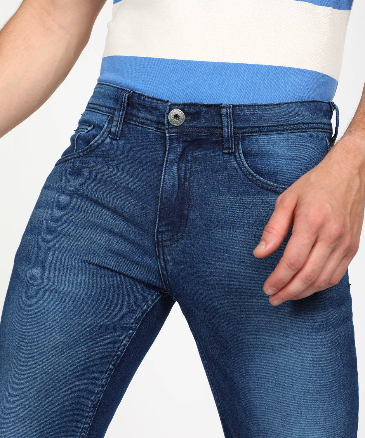 Image of abof by Aditya Birla Slim Men Dark Blue Jeans