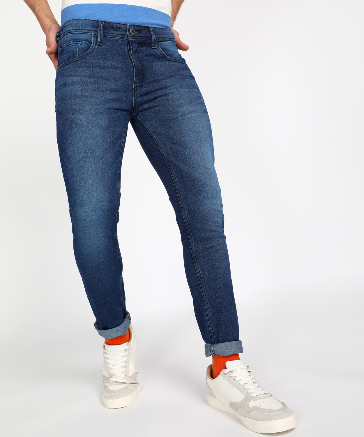 Image of abof by Aditya Birla Slim Men Dark Blue Jeans