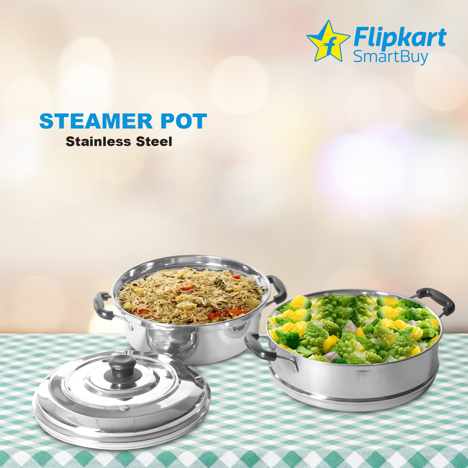 Image of Flipkart SmartBuy Stainless Steel 2 - Tier Steamer Pasta, Vegetable, Momo, Idli Idly Maker Induction & Standard Idli Maker