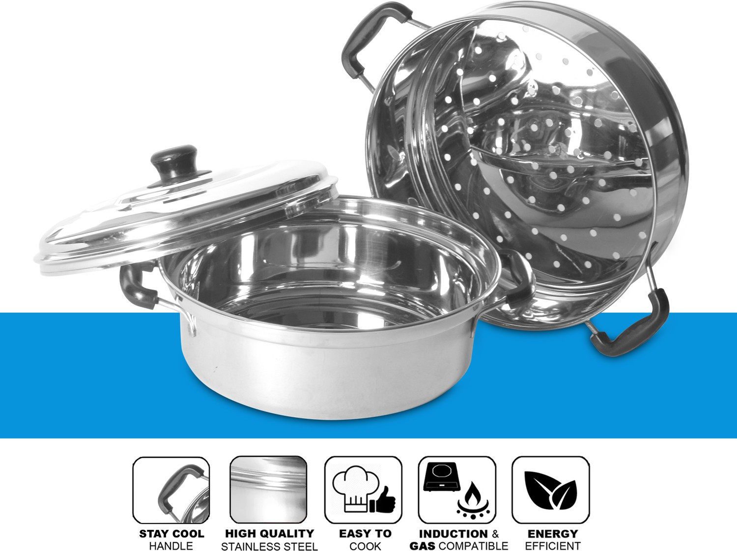 Image of Flipkart SmartBuy Stainless Steel 2 - Tier Steamer Pasta, Vegetable, Momo, Idli Idly Maker Induction & Standard Idli Maker