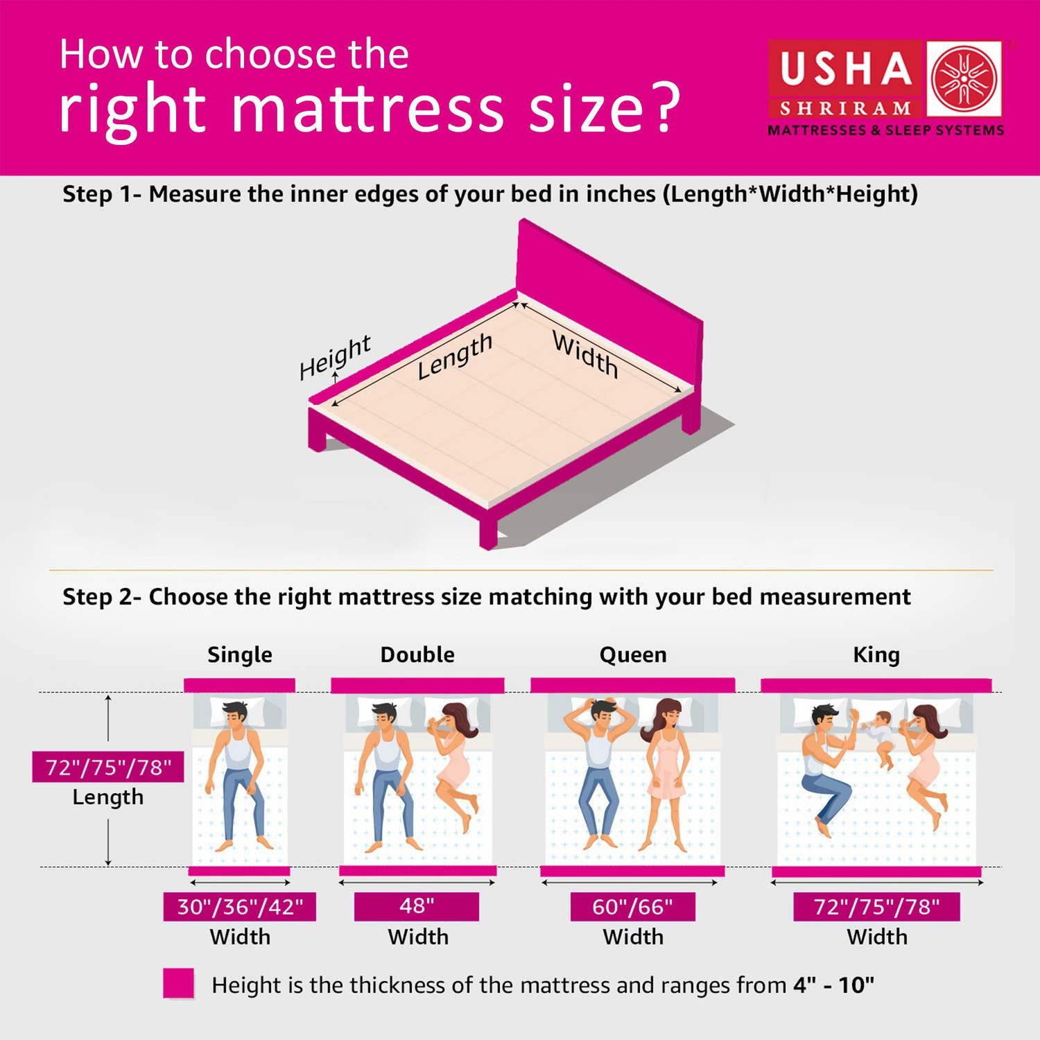 Image of Usha Shriram Rizewell Bamboo Fabric 8 inch Queen Pocket Spring Mattress