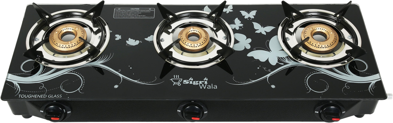 Image of Sigri-wala Surya Primecook Manual Cute Design Toughened Glass Gas Stove Stainless Steel Manual Gas Stove