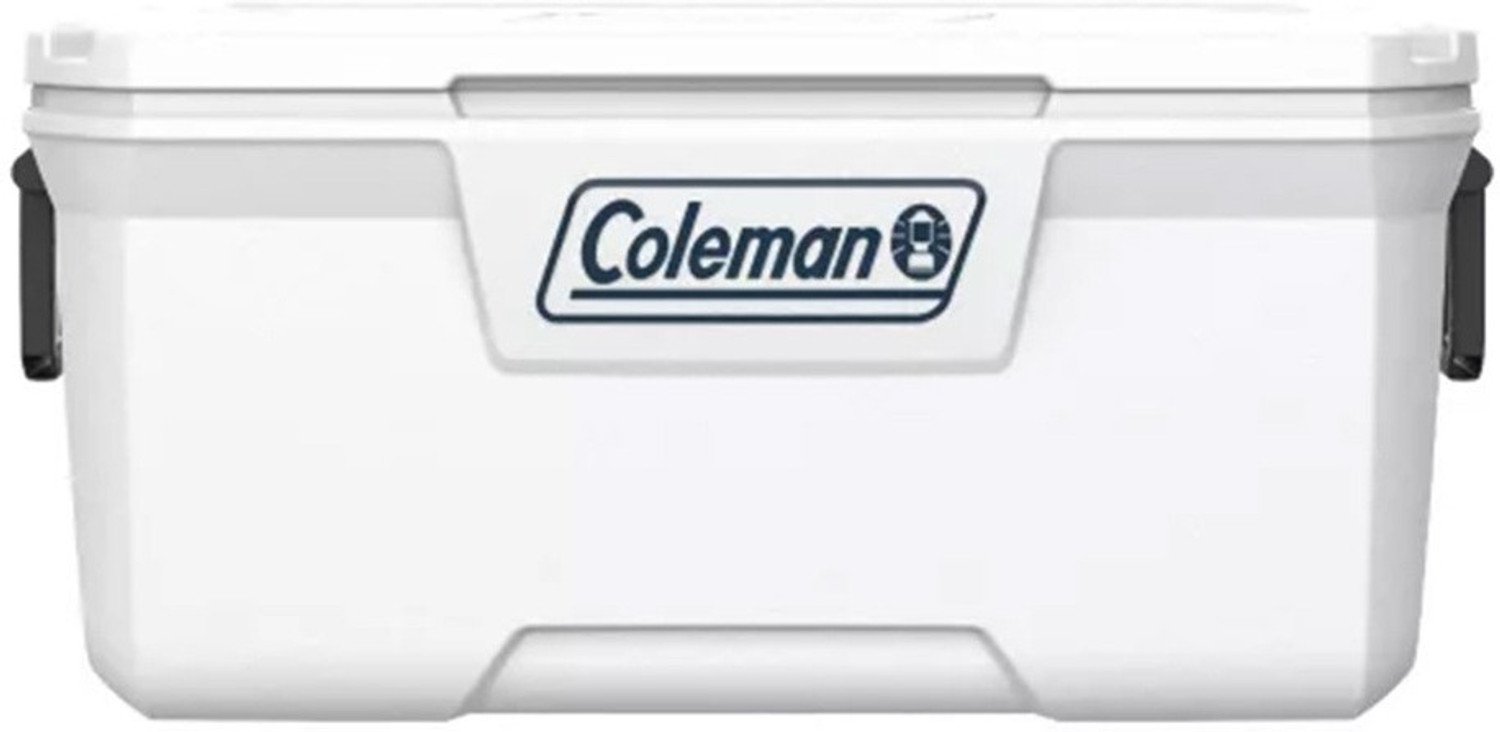 Image of COLEMAN 120 QT Xtreme Marine Ice Box, extra large 113L cooler box, holds ice for up to 5 days, capacity 204 cans, superior insulation, UV protection, high-quality made in USA, blue