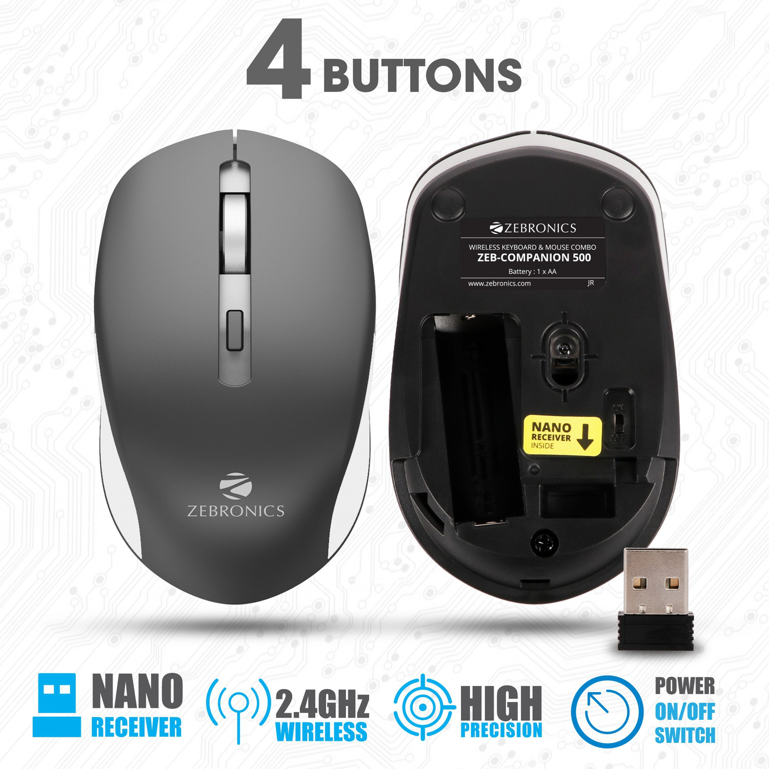 Image of ZEBRONICS Zeb-Companion 500 Keyboard and Mouse Combo Wireless Standard Desktop Keyboard Compatible with Desktop, Laptop, Mac Easy to Use,Plug and Play,Quick, Comfy Durable body