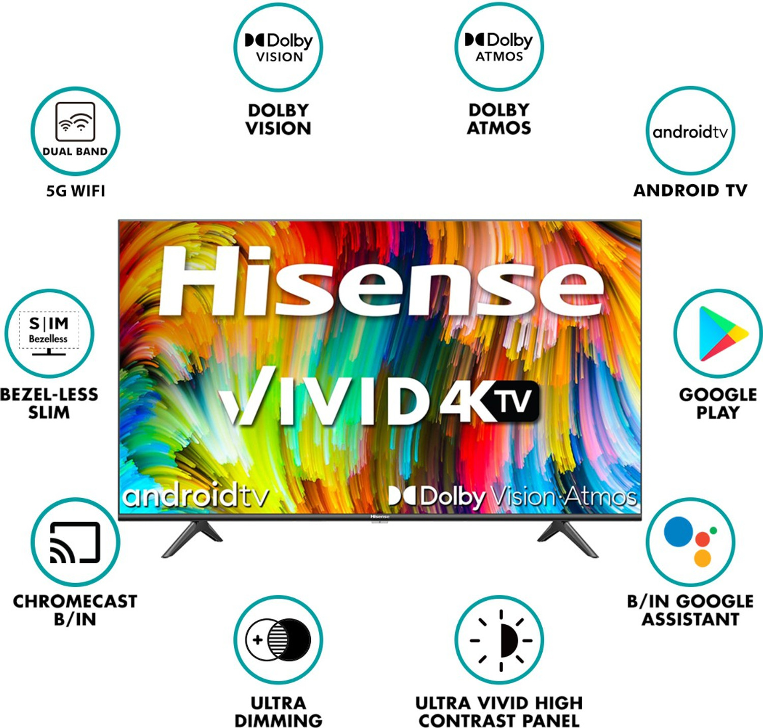 Image of Hisense A6GE Series 108 cm (43 inch) Ultra HD (4K) LED Smart Android TV with Dolby Vision and Dolby Atmos