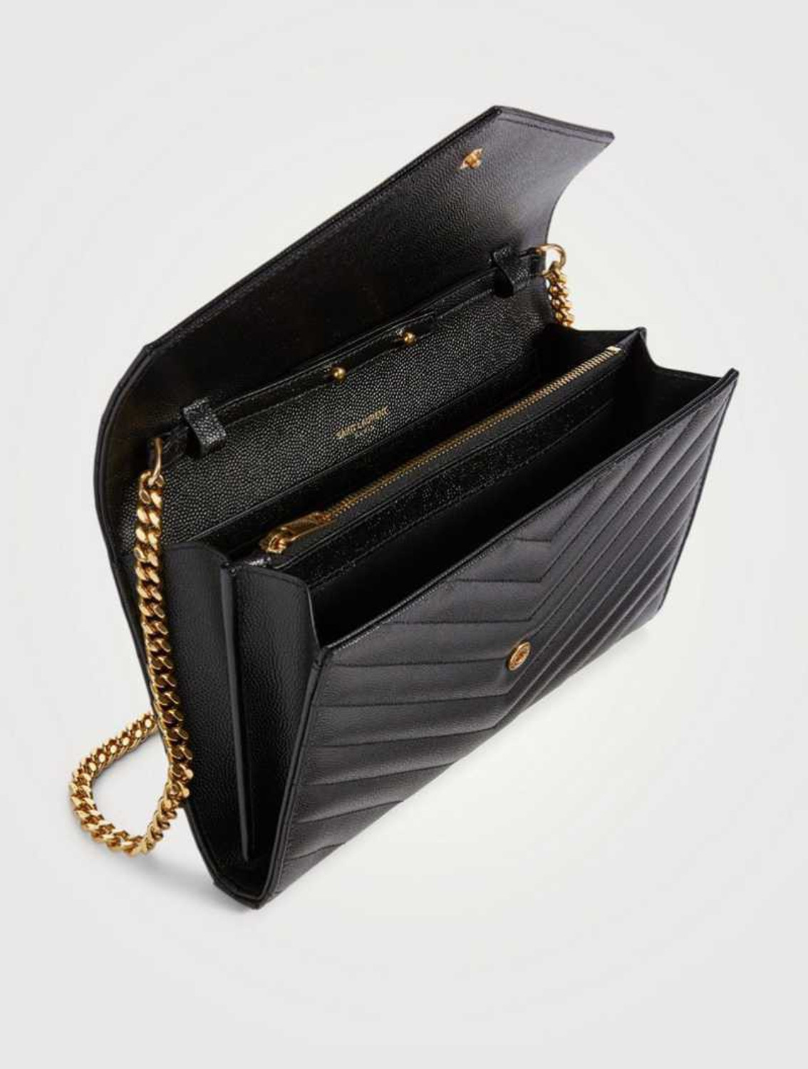 Image of SYL Black Women Clutch - Mini Black Sling Bag Saint Laurent envelope crossbody