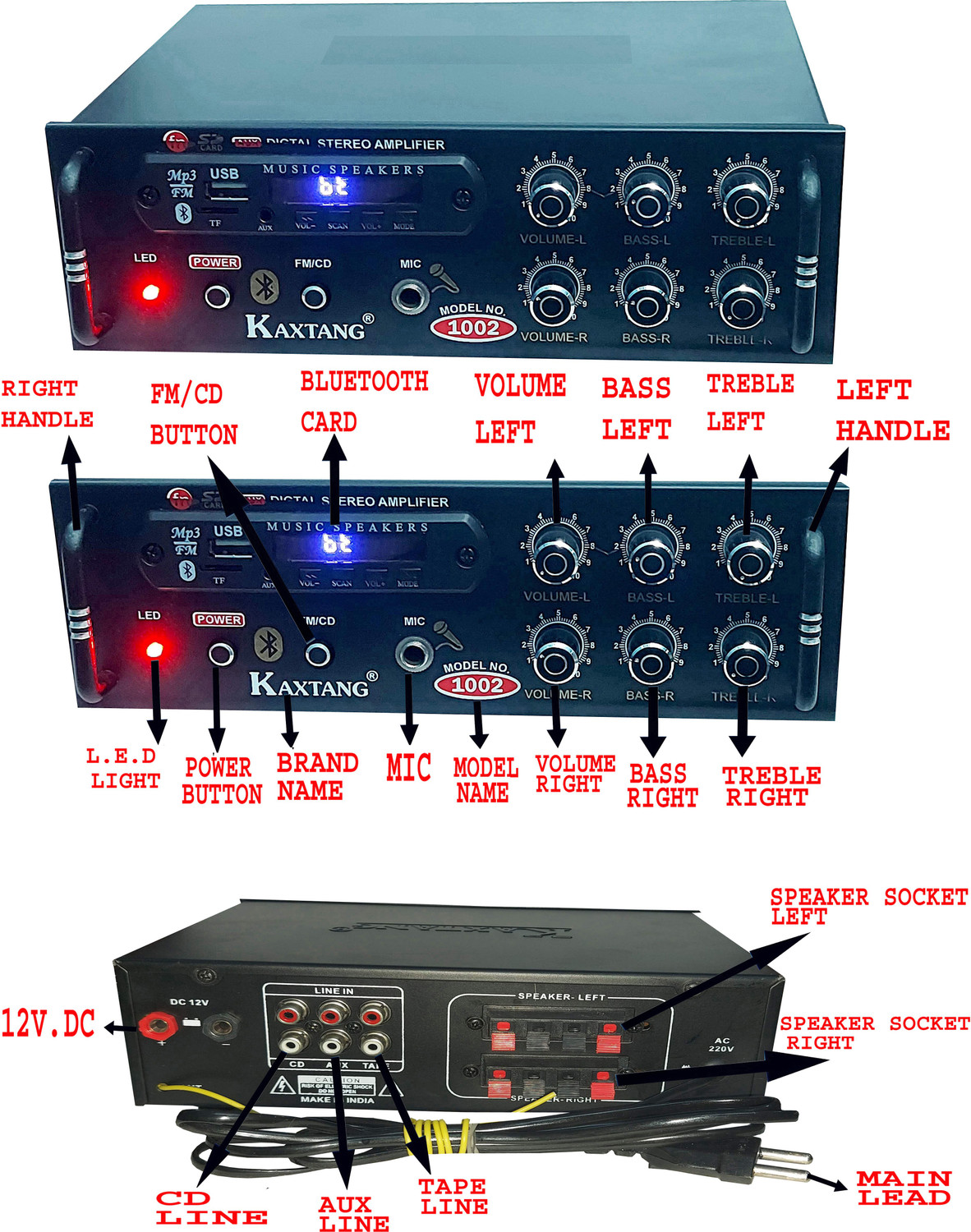 Image of KAXTANG OPTIPLEX DJ REMIX 1002 VERSION WITH BETTER SOUND QUALITY NEW SERIES DJ remix Amplifier Modify chasis Bluetooth Full Black Digital Stereo Amplifier BT / USB / /SD Card /FM /AUX 60 W AV Power Amplifier (Black) 60 W AV Power Amplifier (Black) 160 W AV Power Amplifier
