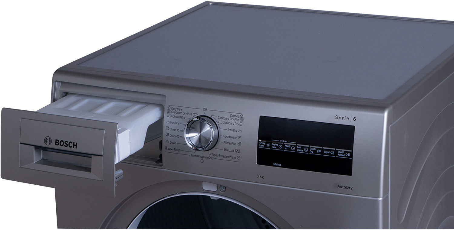 Image of BOSCH 8 kg with 99.9% Dry Clothes Fully Automatic Condenser Tumble Dryer Dryer with In-built Heater Silver