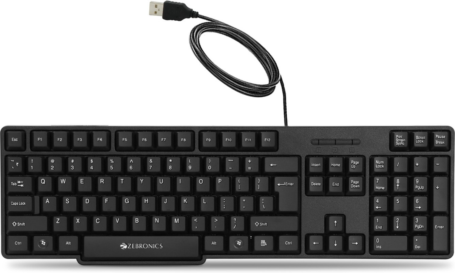 Image of ZEBRONICS Zeb-K20 / Zeb-K65 Wired USB Standard Desktop Keyboard Compatible with Desktop, Laptop, Mac UV Coated Keys, USB Interface, Retractable Stand, Plug and Play