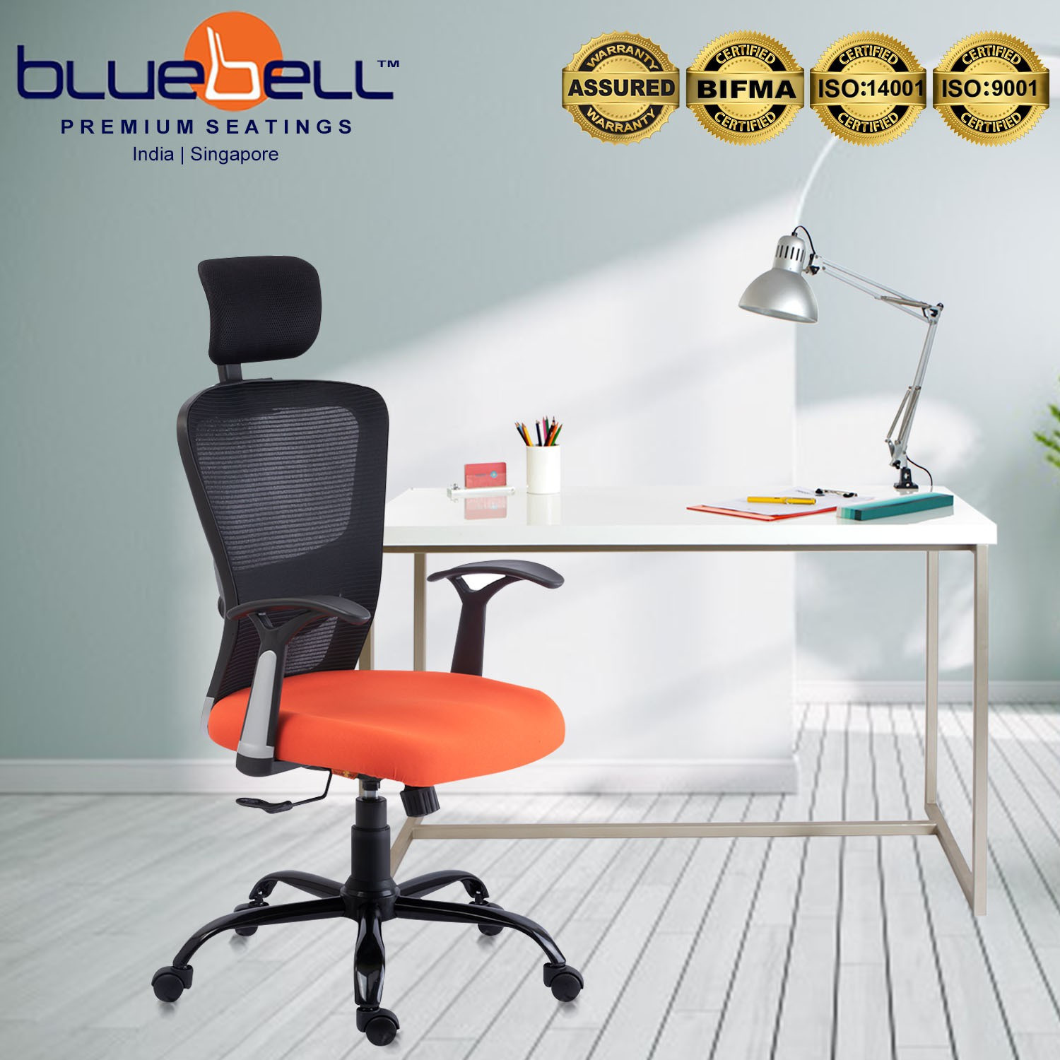 Image of Bluebell POLO Ergonomic high back revolving office | executive | study chair (Orange) Nylon, Mesh Office Executive Chair