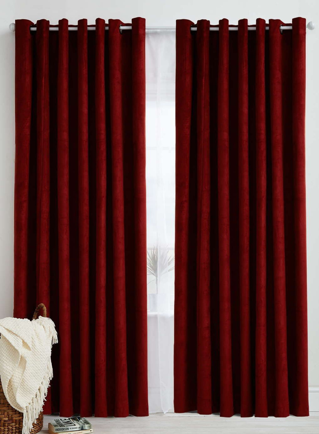 Image of Panipat Textile Hub 152 cm (5 ft) Window Polyester Semi Transparent Curtain (Pack Of 3) (Purple, Solid)