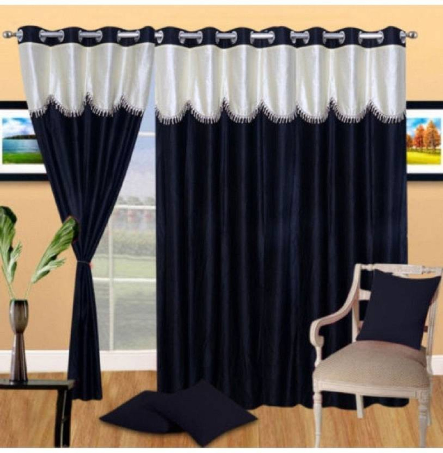Image of Panipat Textile Hub 152 cm (5 ft) Window Polyester Semi Transparent Curtain (Pack Of 3) (Purple, Solid)