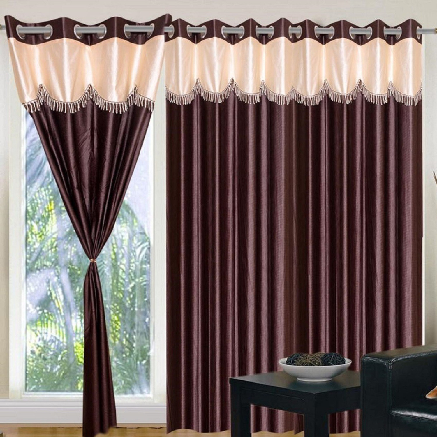 Image of Panipat Textile Hub 213 cm (7 ft) Door Polyester Semi Transparent Curtain (Pack Of 2)