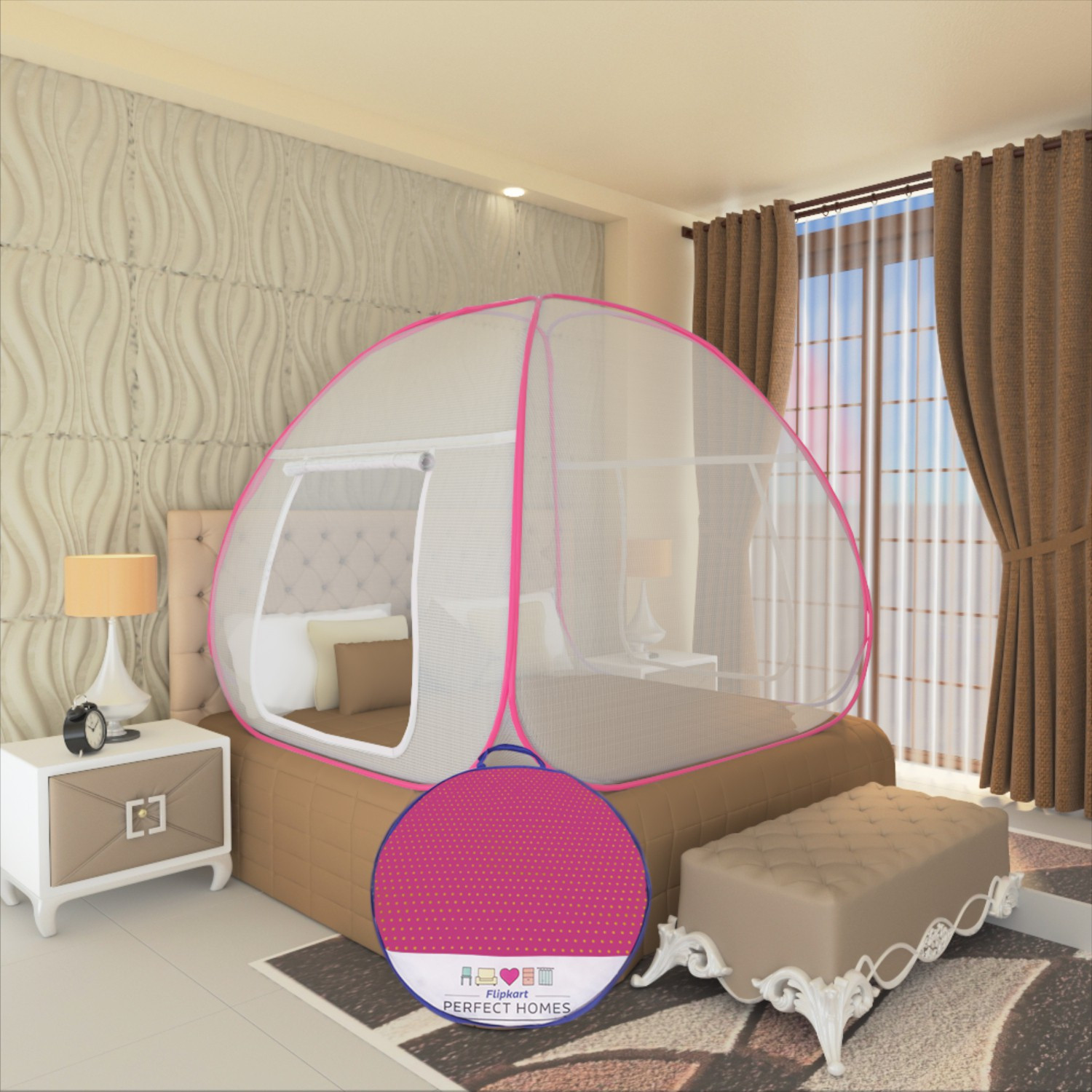 Image of Flipkart Perfect Homes Double Yarn Foldable King Bed Polyester Washable Adults Mosquito Net