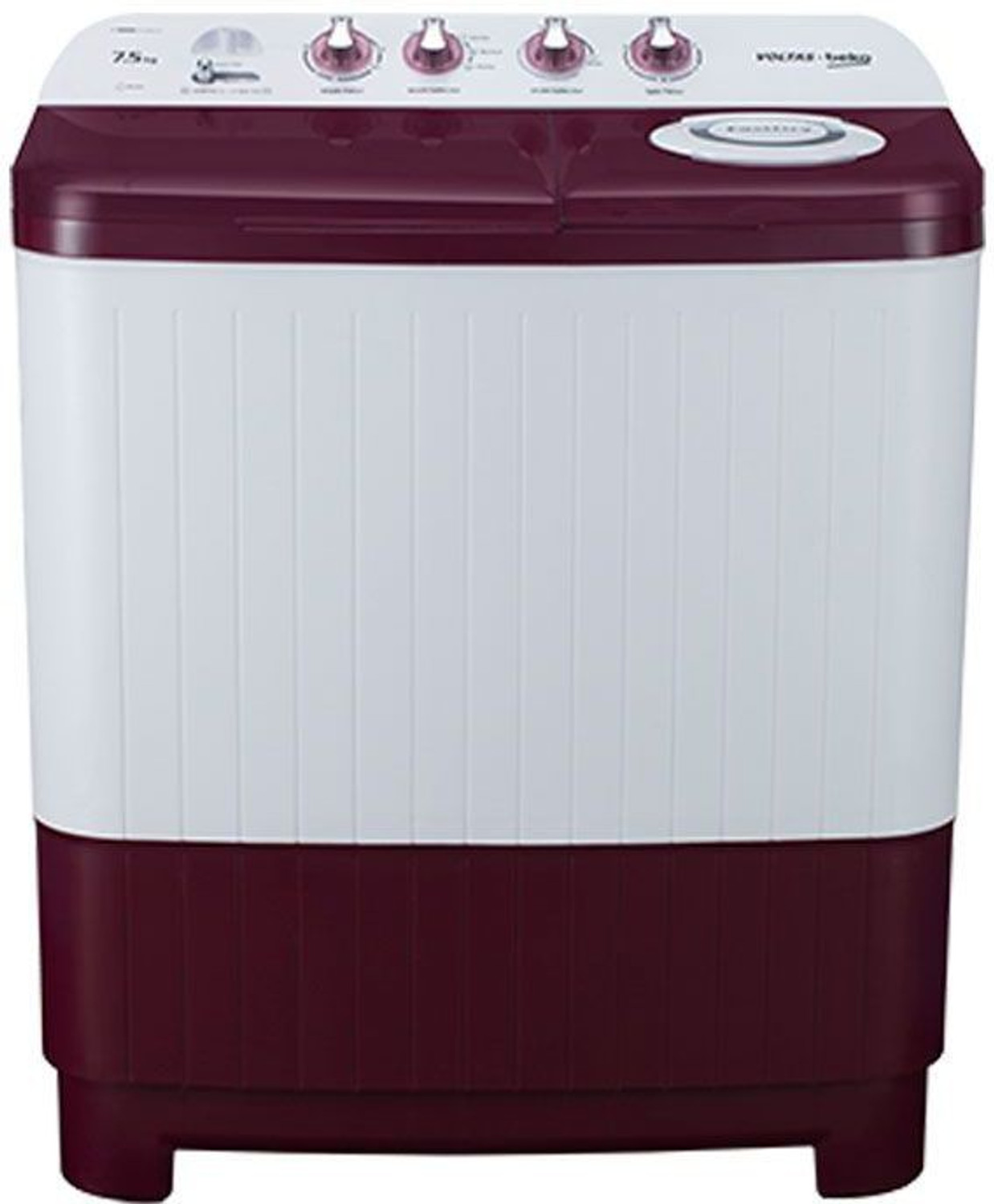Image of Voltas Beko by A Tata Product 7.5 kg Semi Automatic Top Load Washing Machine White, Maroon