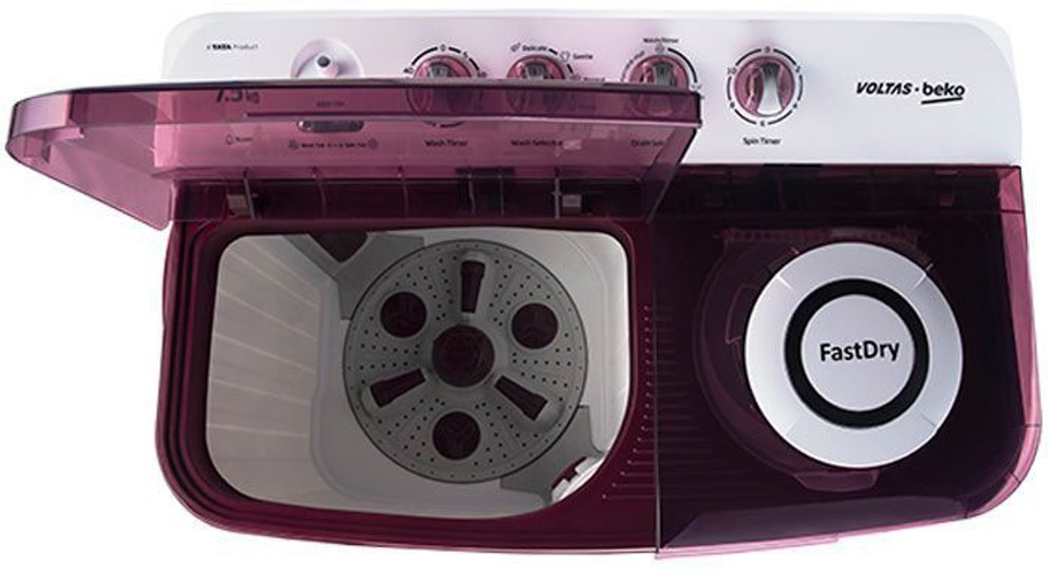 Image of Voltas Beko by A Tata Product 7.5 kg Semi Automatic Top Load Washing Machine White, Maroon