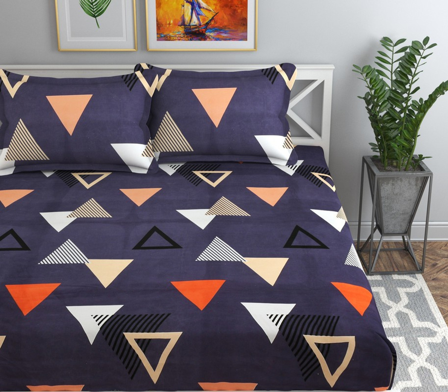 Image of Flipkart SmartBuy Microfiber Double Flat 160 TC Abstract 1 Bedsheet with 2 Pillow Covers