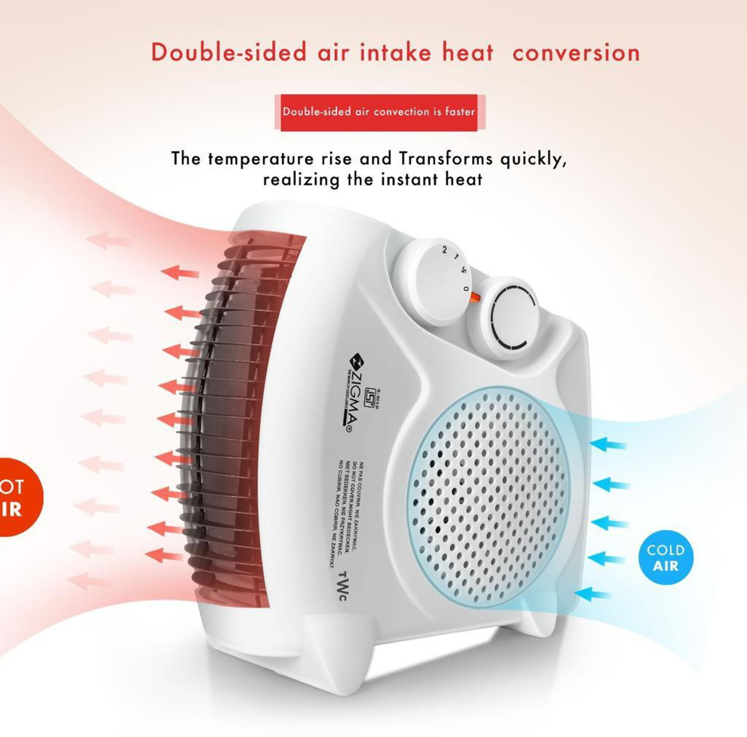 Image of zigma Quite Performance Smart Heat Convector Portable Fan Room Heater - 400 Watt Fan Room Heater