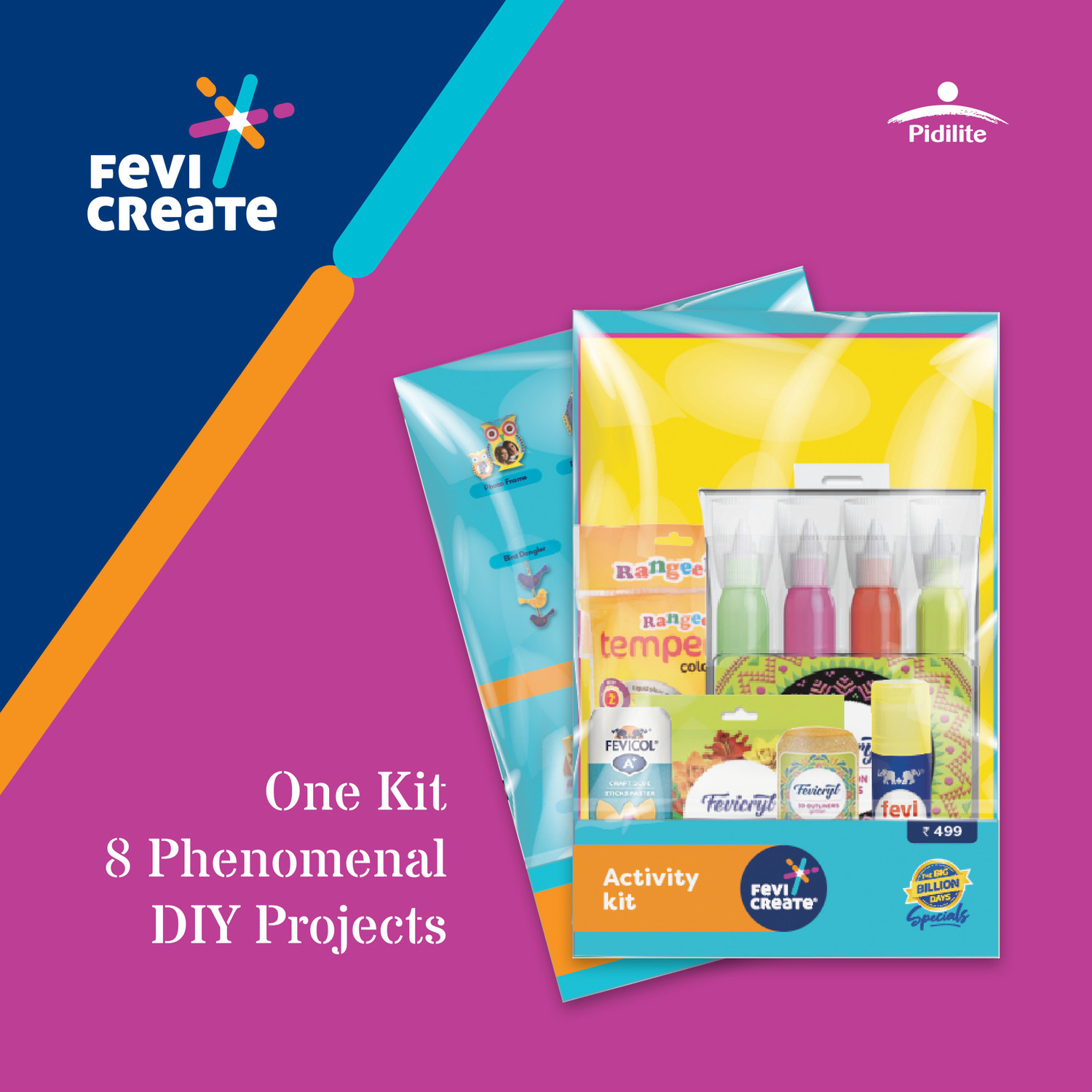 Image of Fevicreate Activity 8 in 1 Kit| 8 DIY activities in 1 Kit | Kit contains Fevicol A+, Rangeela Tempera Colours, Rangeela Clay, Fevistik, and more