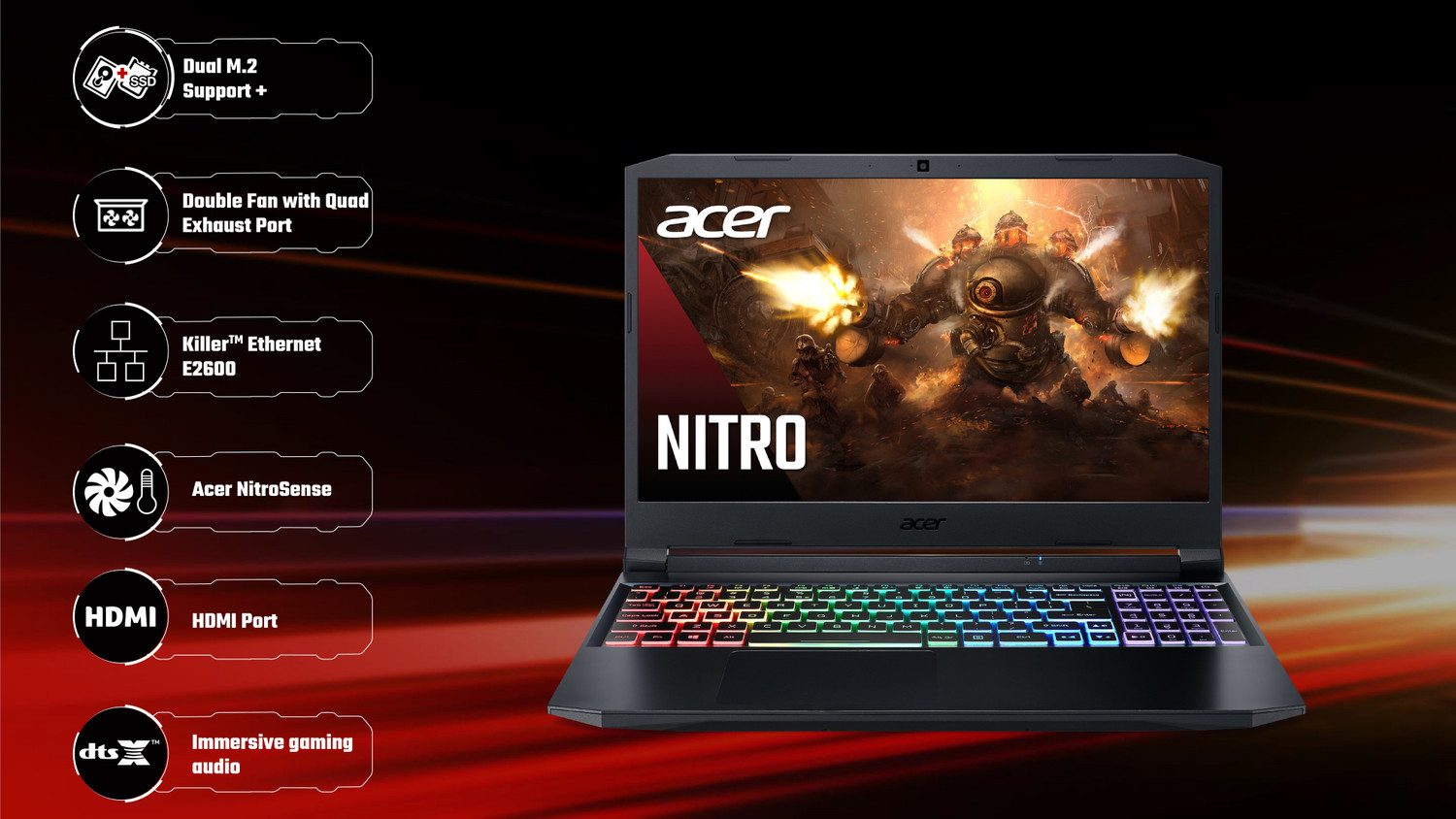 Image of Acer Nitro 5 AMD Ryzen 5 Hexa Core 5600H - (16 GB /1 TB HDD /256 GB SSD /Windows 10 Home /6 GB Graphics /NVIDIA GeForce RTX 3060 /144 Hz) AN515-45-R3TC Gaming Laptop
