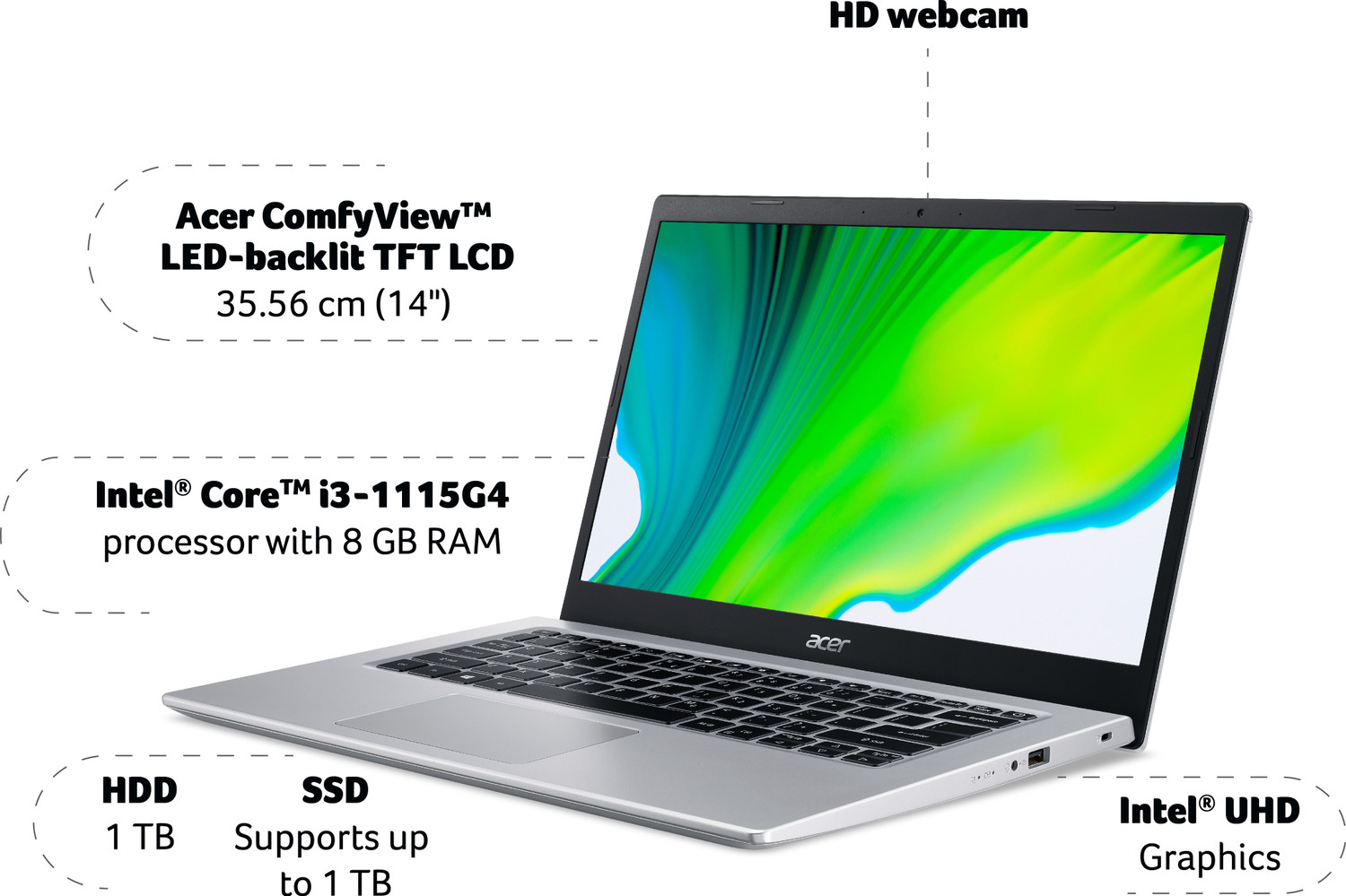 Image of Acer Aspire 5 Intel Core i3 11th Gen 1115G4 - (8 GB /1 TB HDD /Windows 11 Home) A514-54 Thin and Light Laptop