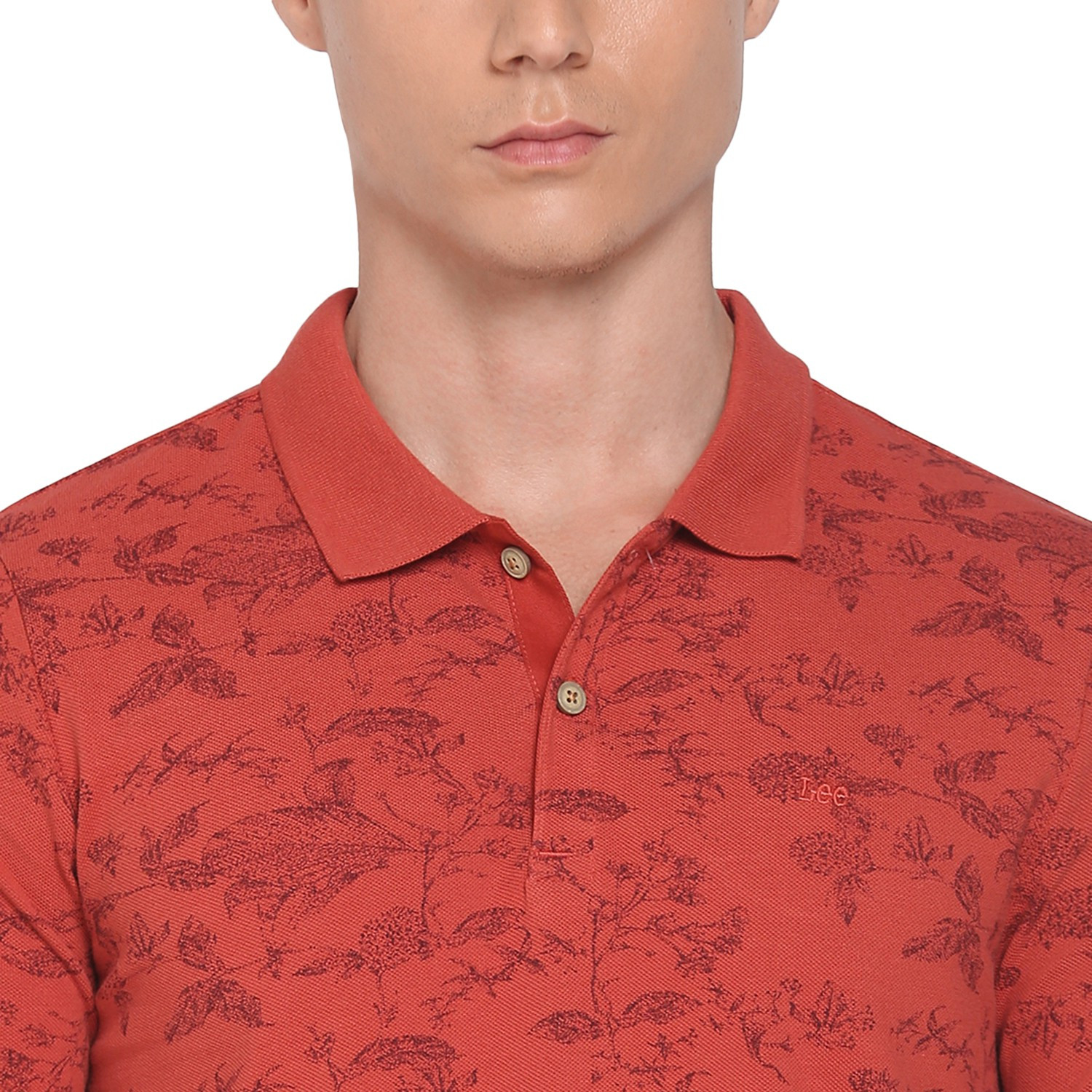 Image of LEE Printed Men Polo Neck Red T-Shirt