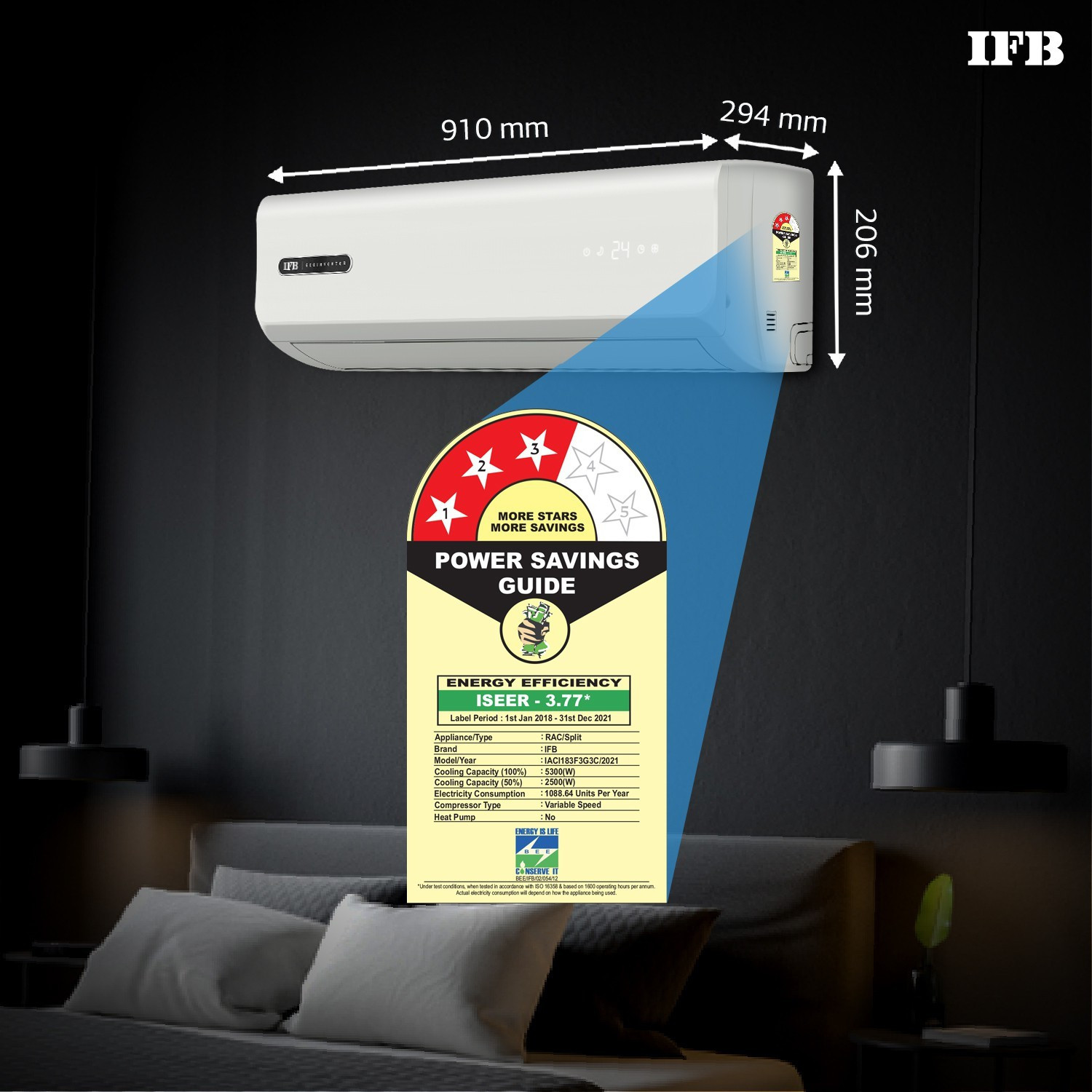 Image of IFB 1.5 Ton 3 Star Split Dual Inverter AC - White (IACI183F3G3C, Copper Condenser)