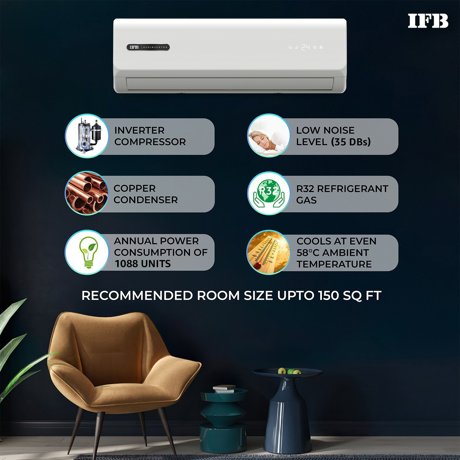 Image of IFB 1.5 Ton 3 Star Split Dual Inverter AC - White (IACI183F3G3C, Copper Condenser)