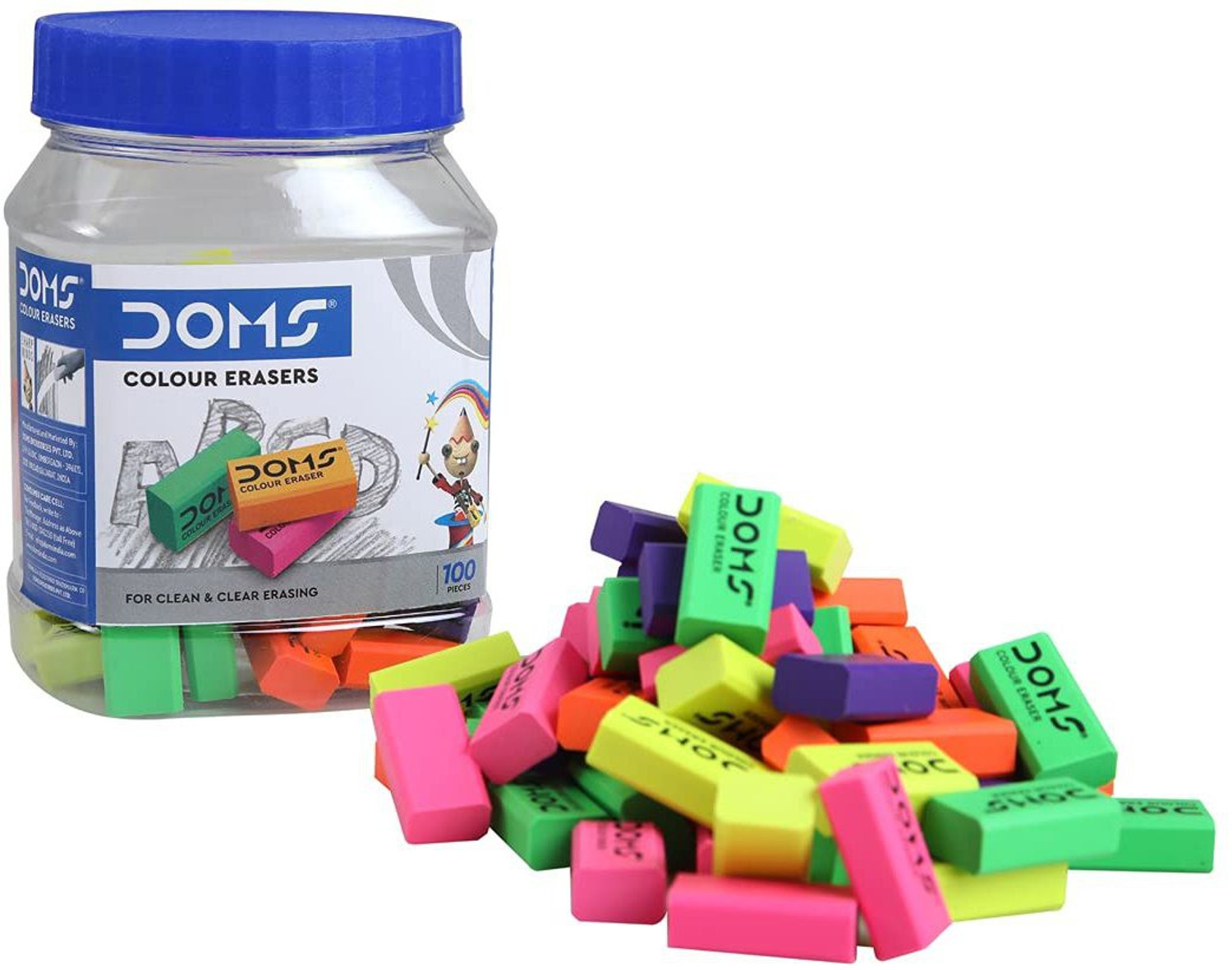 Image of DOMS Dust Free Coloured Non-Toxic Eraser (Set of 100, Multicolor)