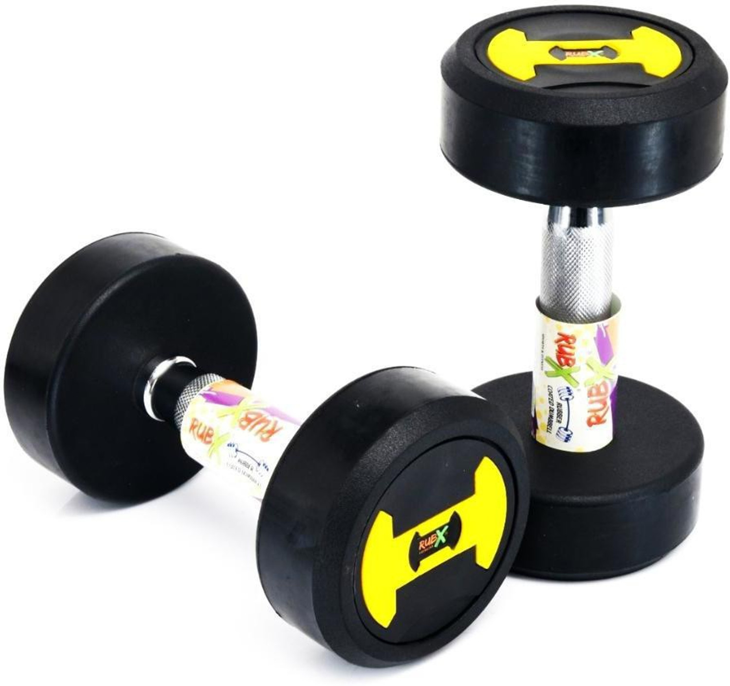 Image of RUBX RUBBER COATED ROUND DUMBBELLS 10KG (PACK OF TWO) Fixed Weight Dumbbell