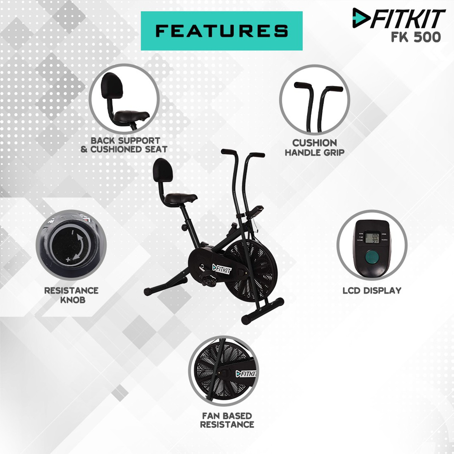 Image of FITKIT by Cultsport FK 500 Airbike with back seat and Free Installation Upright Stationary Exercise Bike