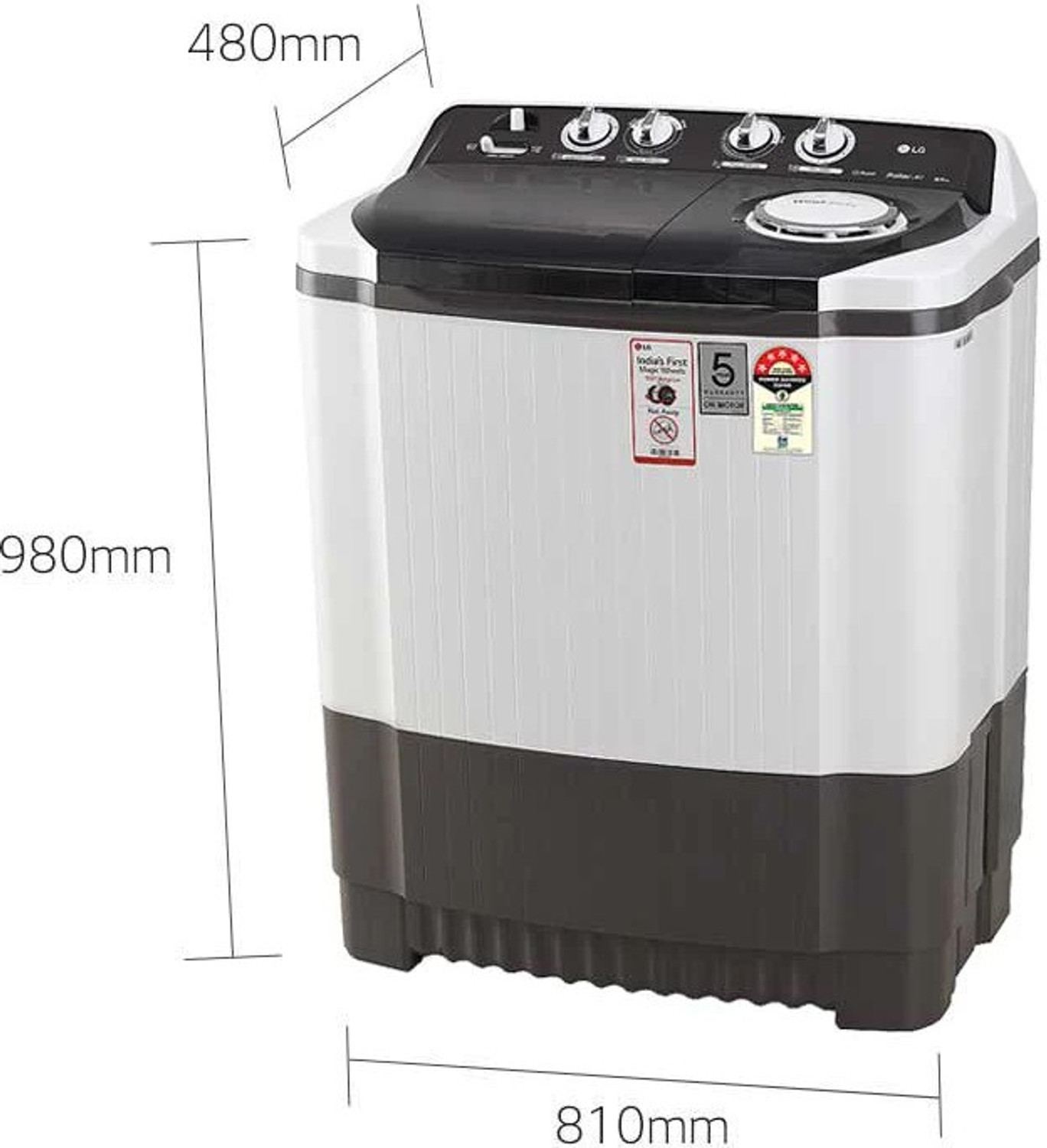 Image of LG 8.5 kg Semi Automatic Top Load Washing Machine Grey, White