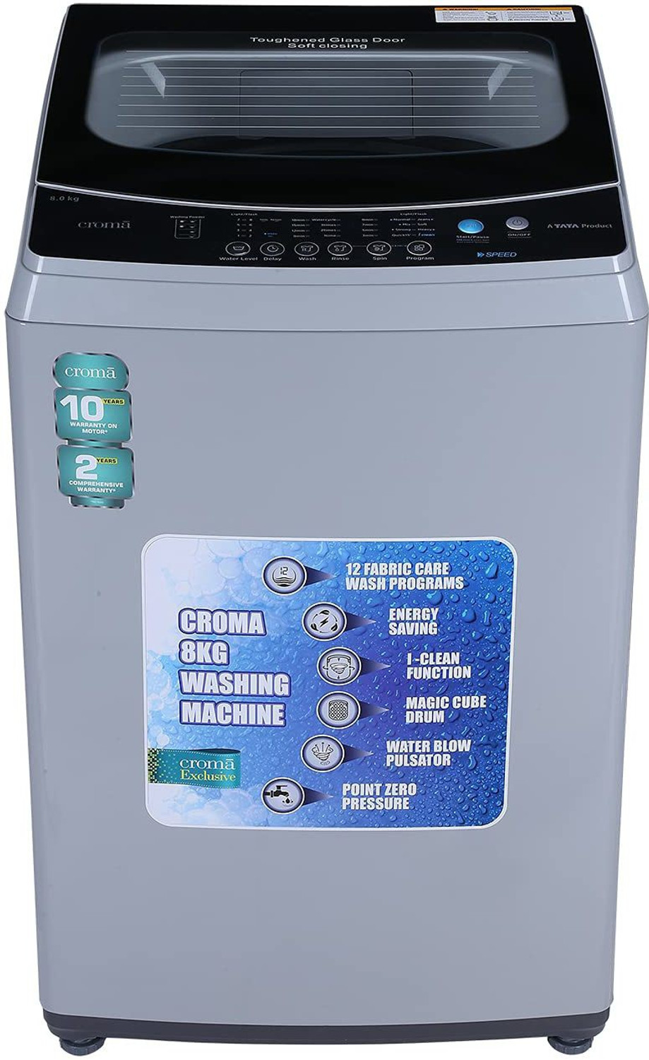 Image of Croma 8 kg Fully Automatic Top Load Washing Machine Grey