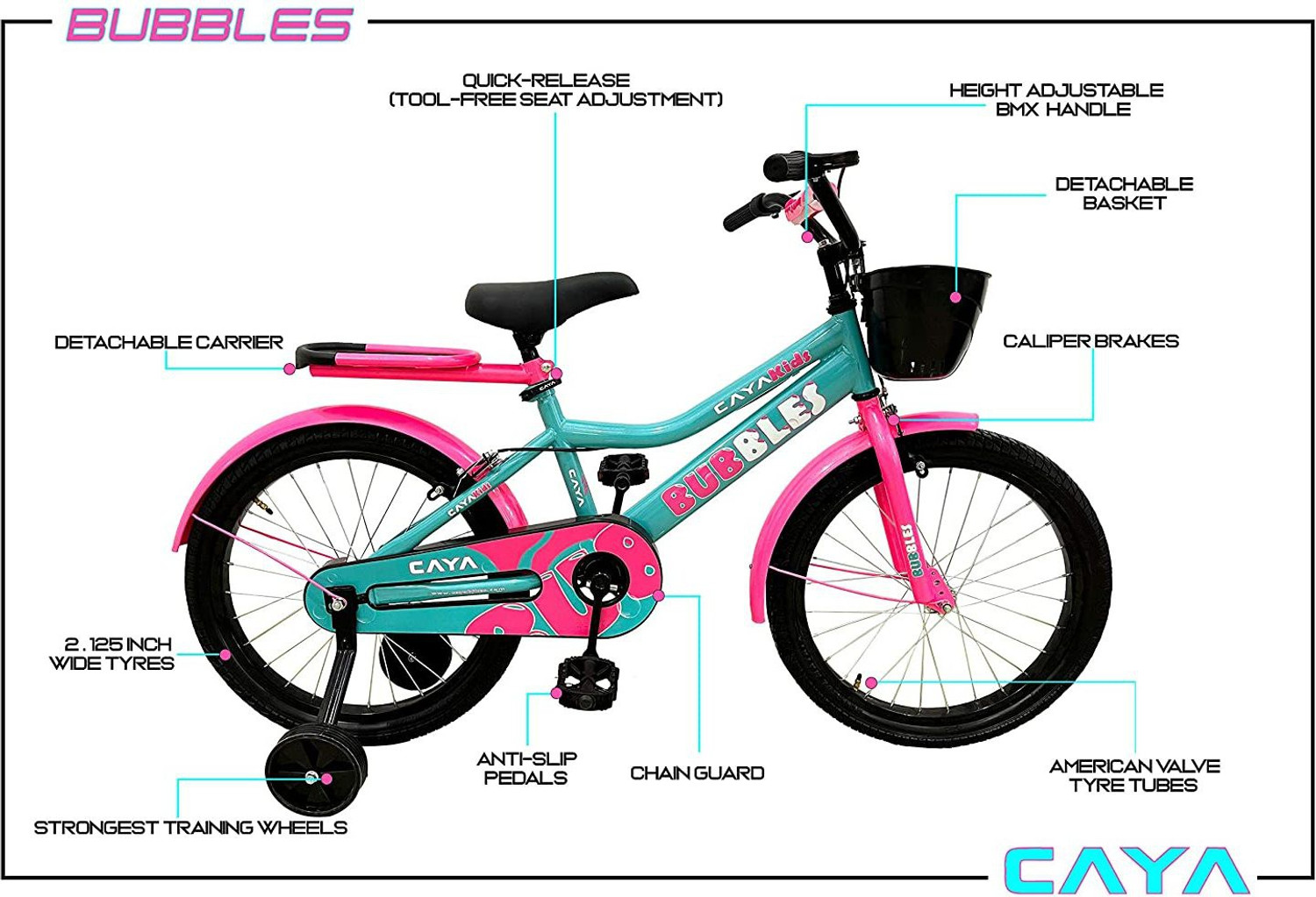 CAYA Bubbles 16 inch Moroccan Blue Pink Lightweight Kids Bikes