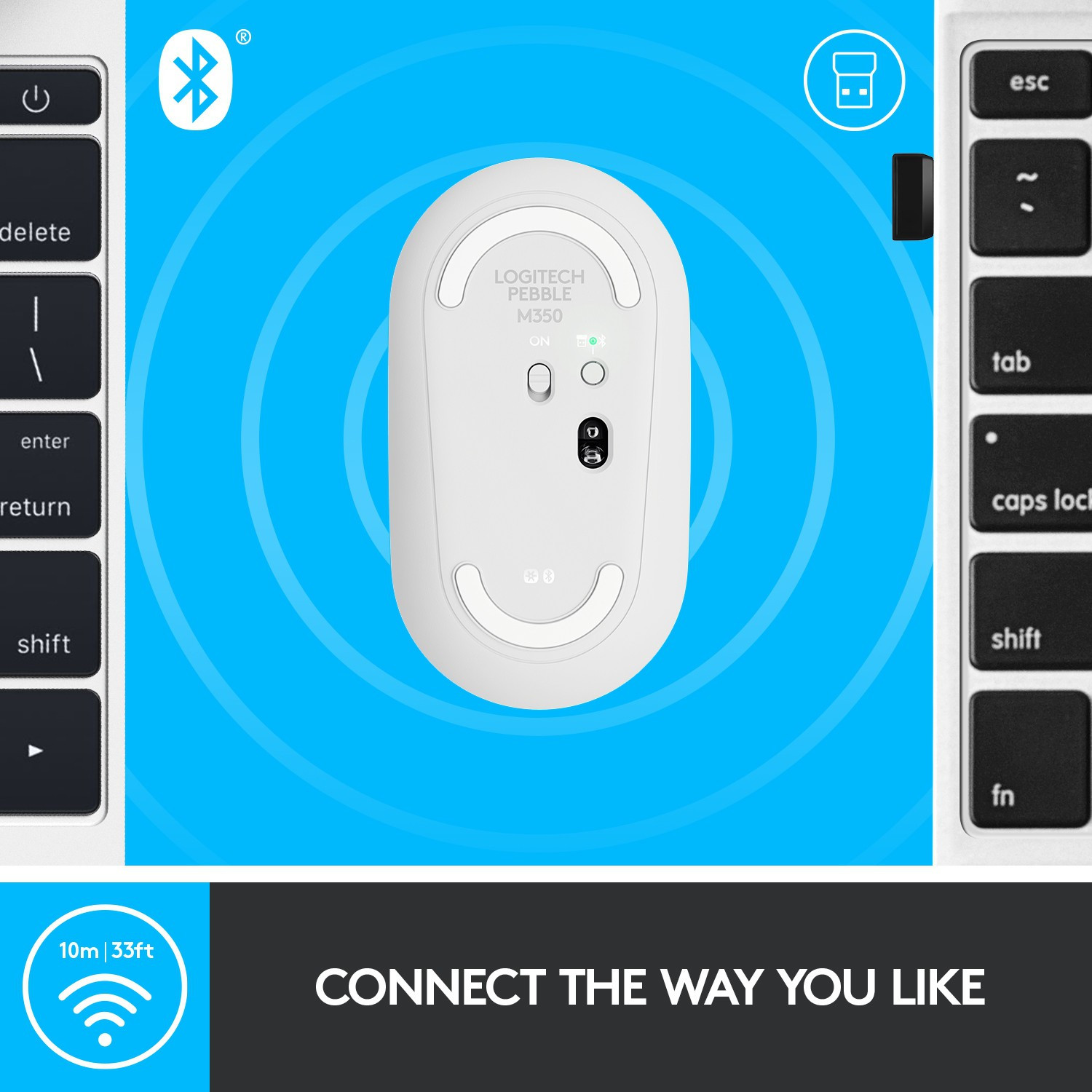 Image of Logitech Pebble M350 / Silent Buttons, Bluetooth or USB (Multi-Device Connectivity) Wireless Ambidextrous Optical Mouse