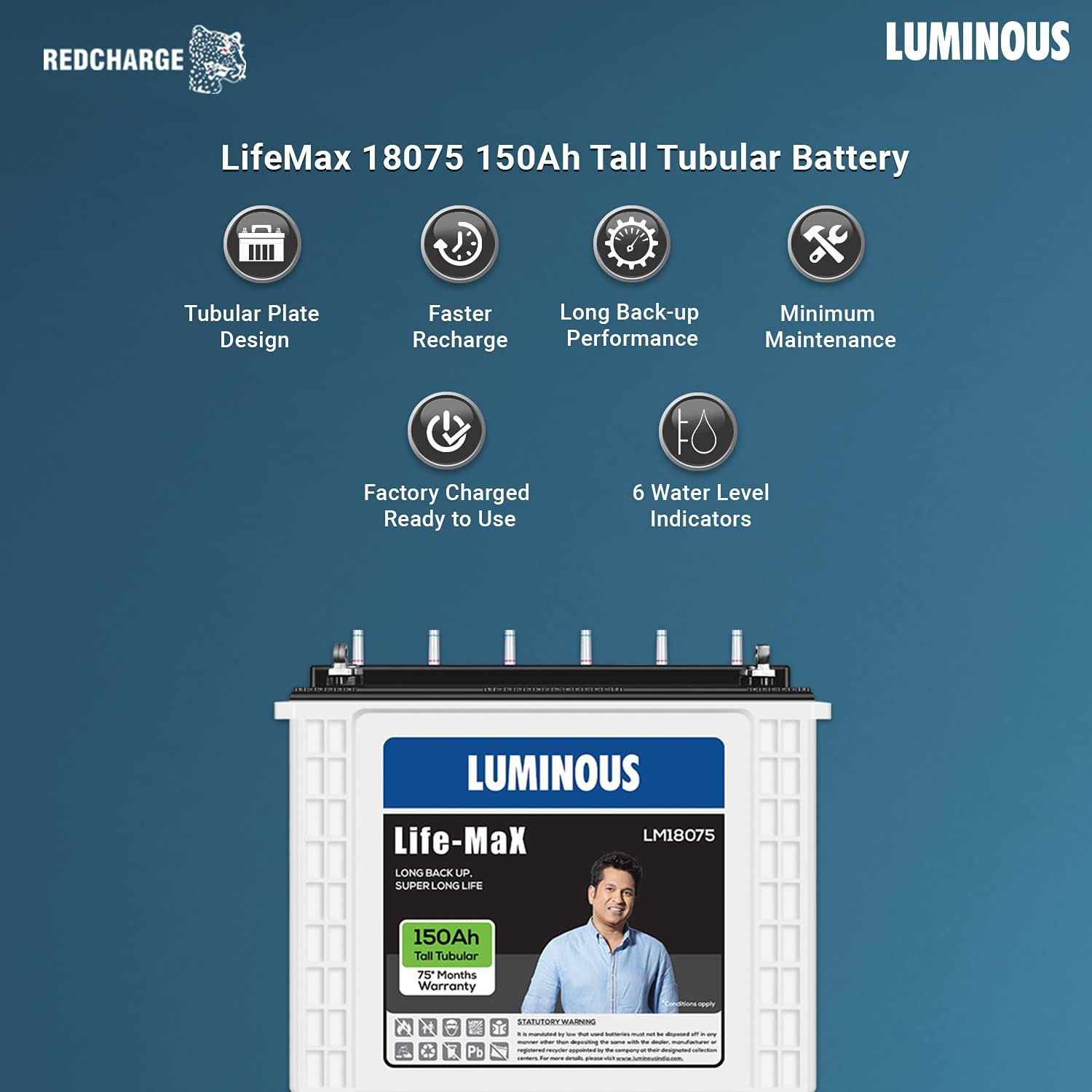 Image of LUMINOUS 75 Months Warranty Tubular Inverter Battery