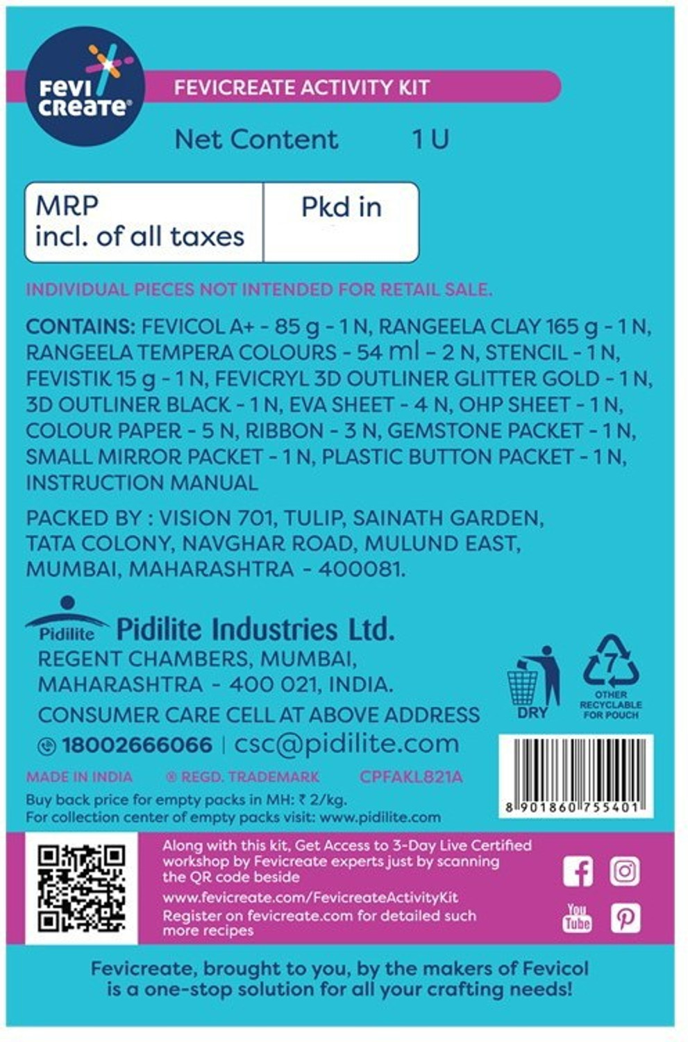 Image of Fevicreate Activity 8 in 1 Kit| 8 DIY activities in 1 Kit | Kit contains Fevicol A+, Rangeela Tempera Colours, Rangeela Clay, Fevistik, and more