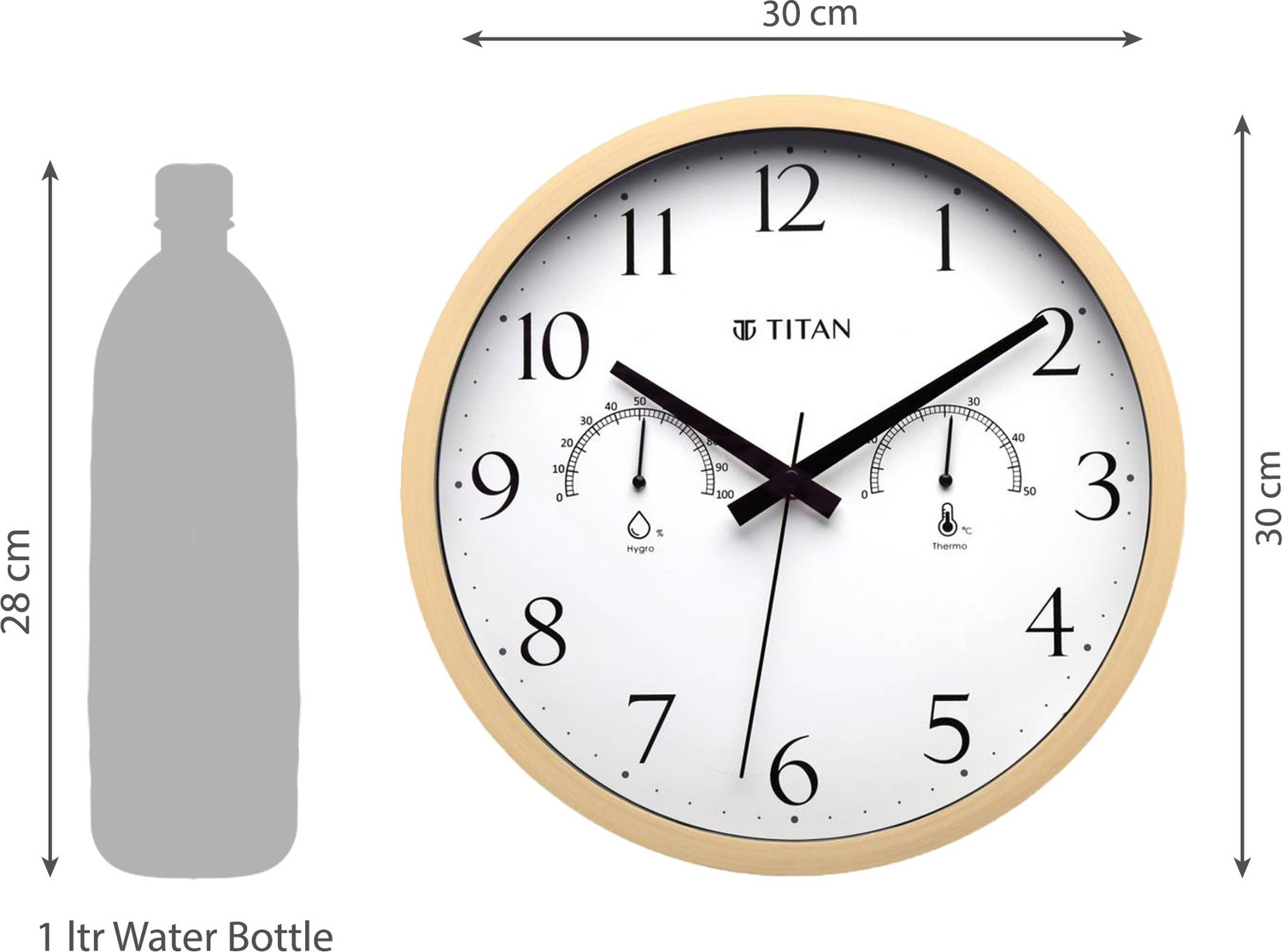 Titan Analog 30 cm X 30 cm Wall Clock Beige With Glass Standard
