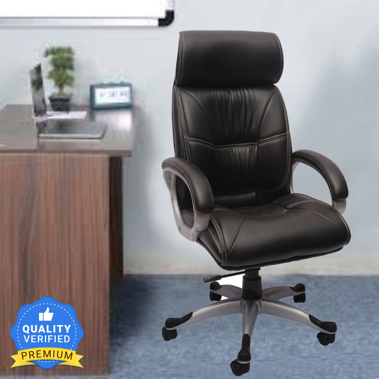 Flipkart Perfect Homes Leatherette Office Arm Chair  (Black, DIY(Do-It-Yourself))