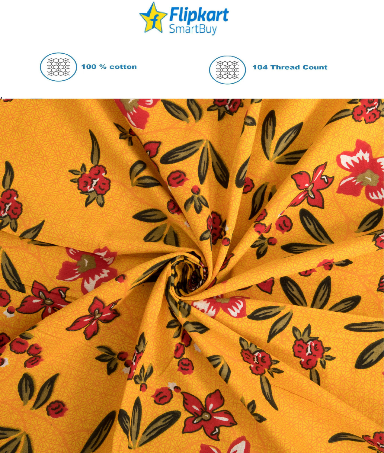 Image of Flipkart SmartBuy Cotton Double Flat 104 TC Jaipuri Prints 1 Bedsheet with 2 Pillow Covers