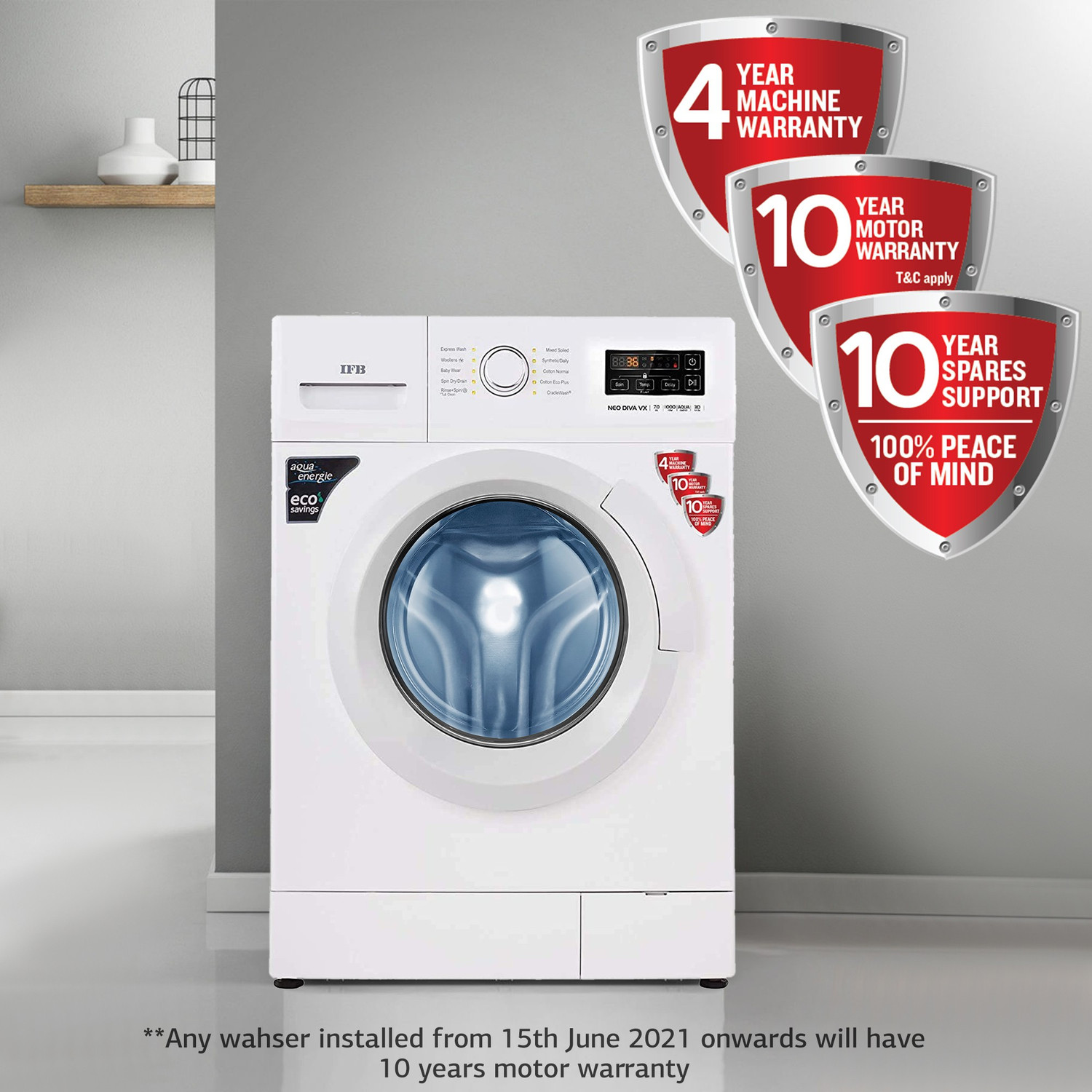 Image of IFB 7 kg Fully Automatic Front Load Washing Machine with In-built Heater White